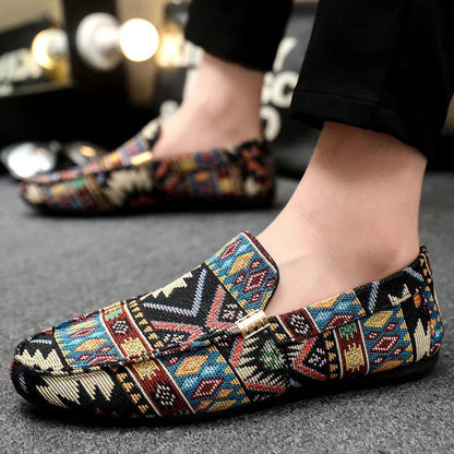Norla Canvas Loafers — Lightweight Breathable Shoes with Aztec Pattern