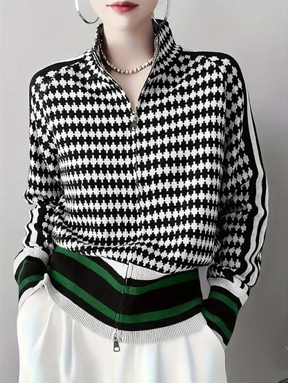 Corbin — Herre Houndstooth Striktrøje med Lynlåshals