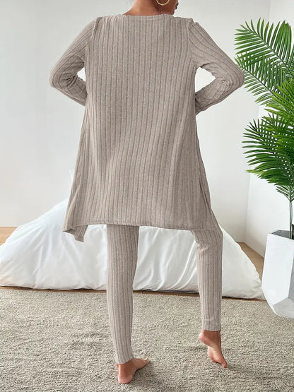 Set Lounge in Maglia Costina Nerina da 3 Pezzi con Vestibilità Slim