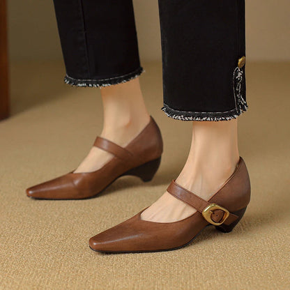 Calvea — Genuine Leather Mary Jane Pumps with Cushioned Insole