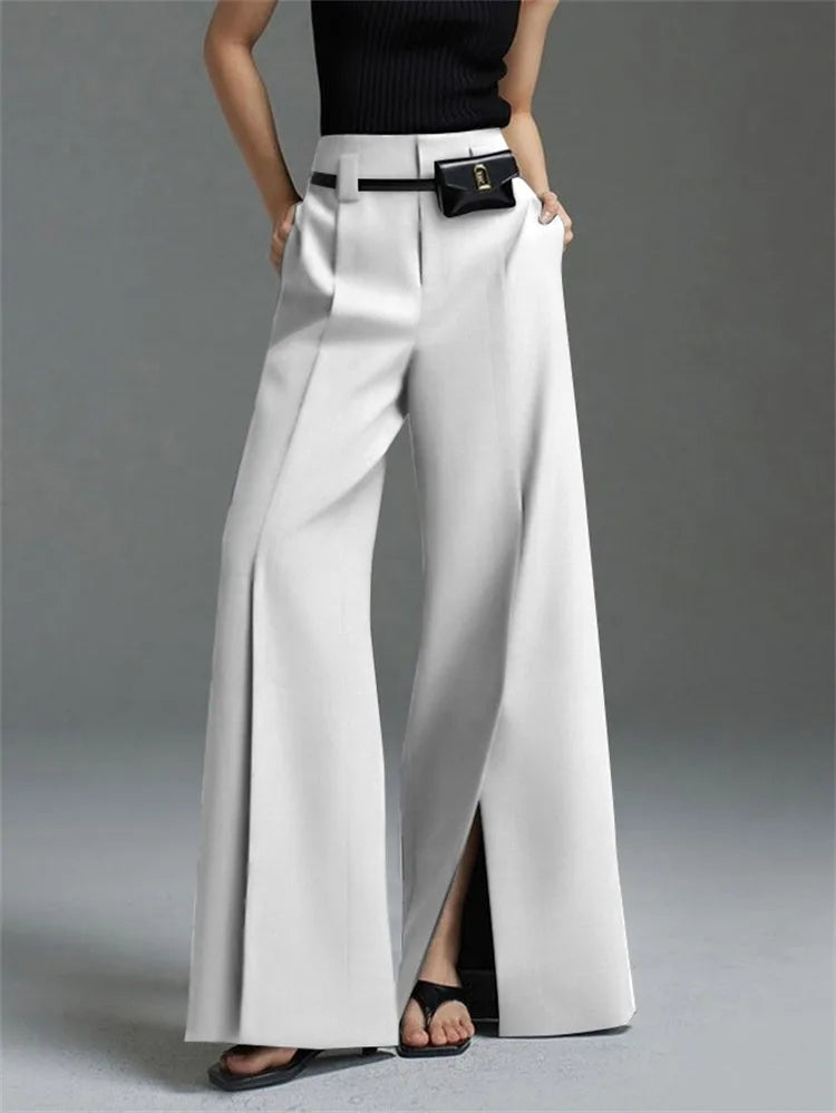 Mavren — High-Waisted Pleated Trousers with Front Split for Office Wear