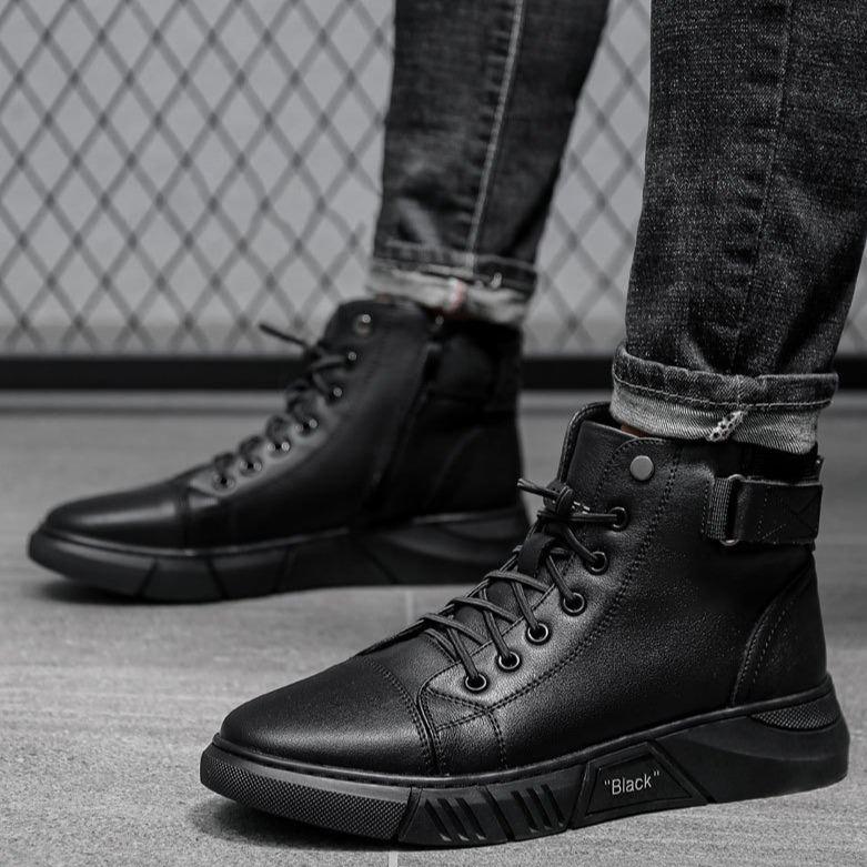 Varello — Men's Black Leather Business Casual Boots with Grip Sole