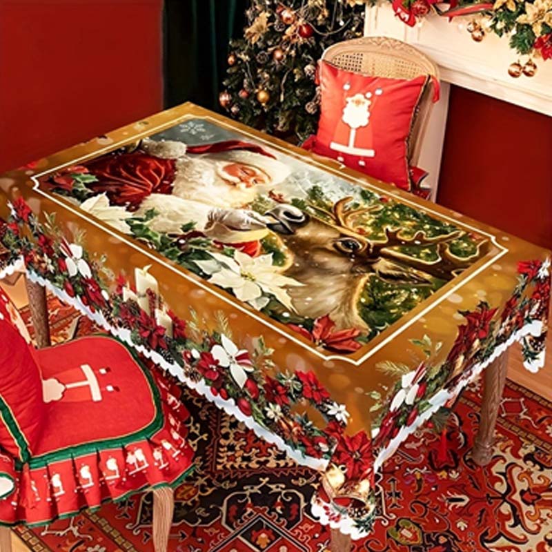 Nappe Festive Clarion — Décoration de Table de Noël, Polyester Lavable
