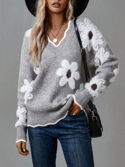 Floral Pattern Scallop Trim Sweater 32$ TODAY ONLY