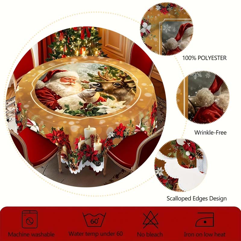 Nappe Festive Clarion — Décoration de Table de Noël, Polyester Lavable
