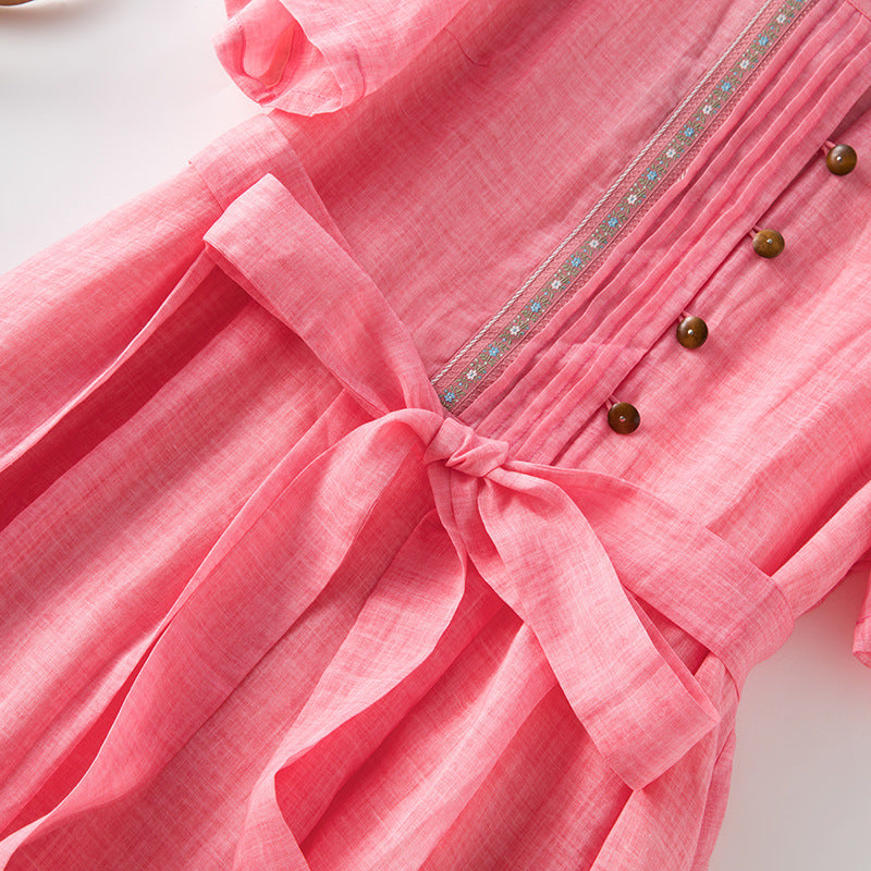 Lunera — Breathable Linen Dress with Sculpted Waist Tie