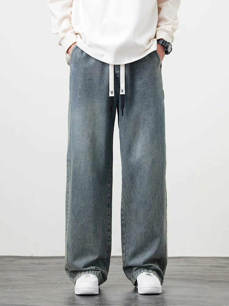 Loreo Wideleg Denim Pants — Relaxed Fit with Adjustable Drawstring Waistband
