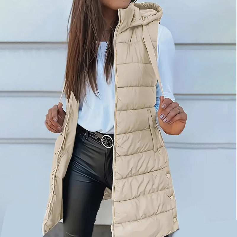 Vesira — Women's Long Zip-Up Puffer Vest with Lightweight Insulation