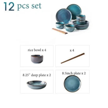 Liora — Service de table en céramique 12 pièces avec finition teintée à la main