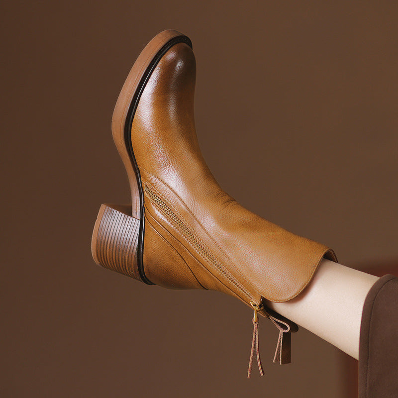Bottes en cuir vegan Liora — Talon bloc confortable avec fermeture éclair latérale