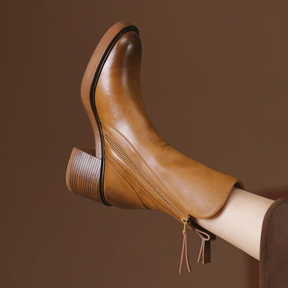 Bottes en cuir vegan Liora — Talon bloc confortable avec fermeture éclair latérale