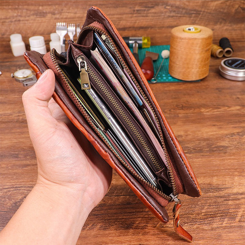 Sylvarro Herren Vintage Echtes Leder Portemonnaie - Handgefertigt Große Kapazität Rindsleder Geldklammer