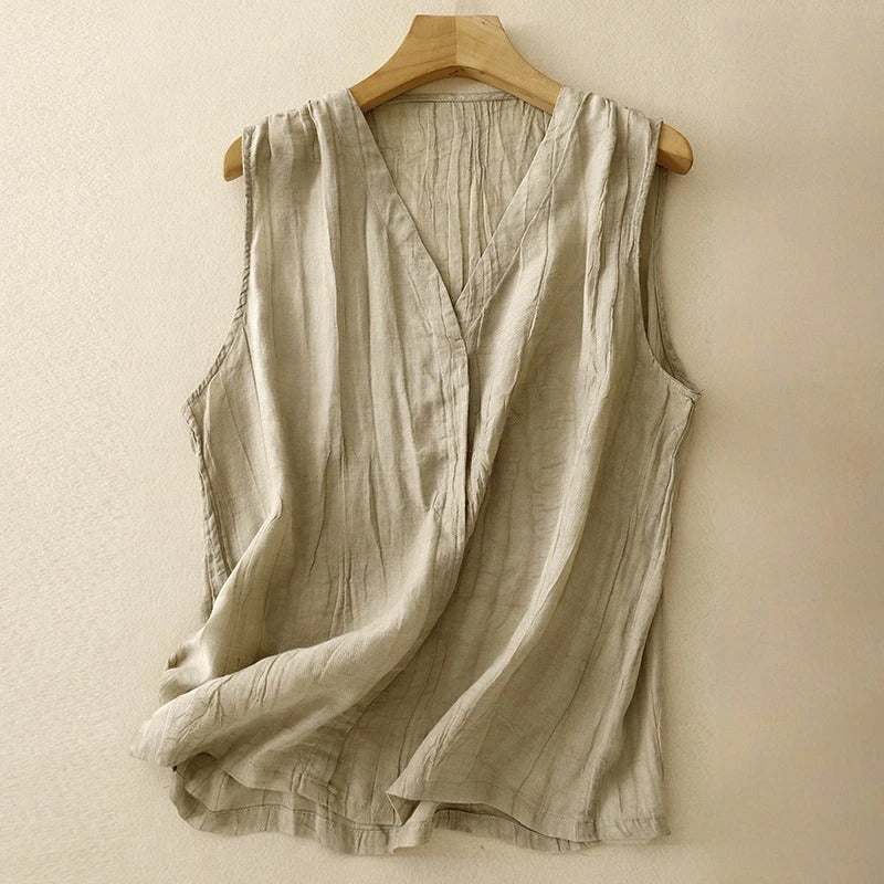 Liora — Lett linbluse med asymmetrisk drapering