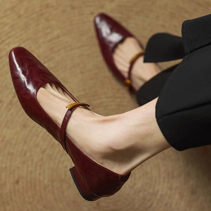 Arrivo — Genuine Leather Mary Jane Pumps with Metal-Bit Accent