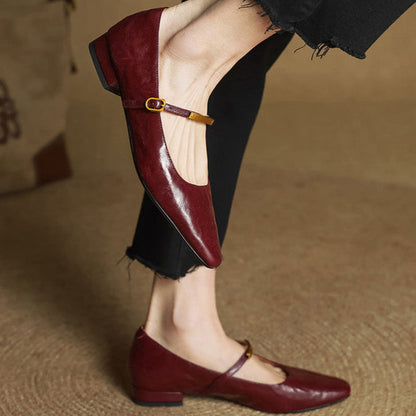Arrivo — Genuine Leather Mary Jane Pumps with Metal-Bit Accent