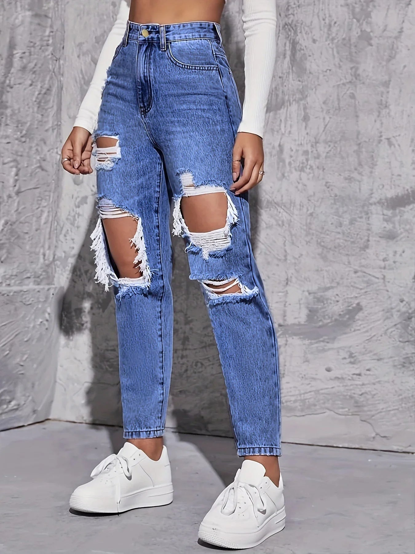Arlen — Slidte højtaljede straight-leg denimjeans med rå kanter