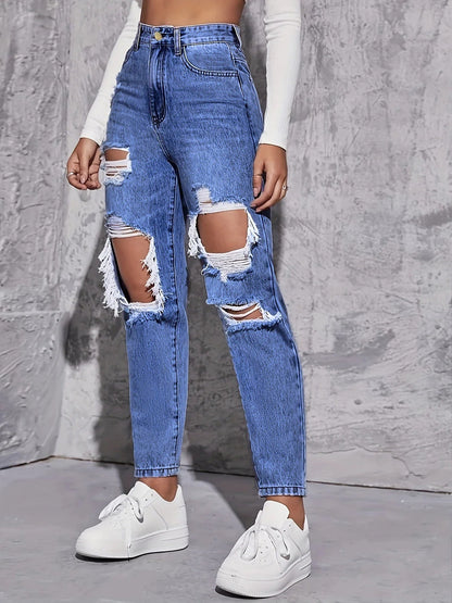 Arlen — Slidte højtaljede straight-leg denimjeans med rå kanter