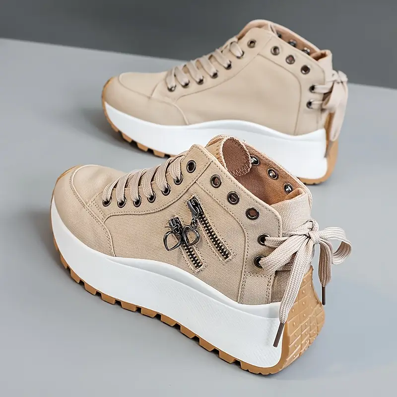 Sneakers in denim Norla — Scarpe casual con plateau chunky, zip e dettagli a fiocco
