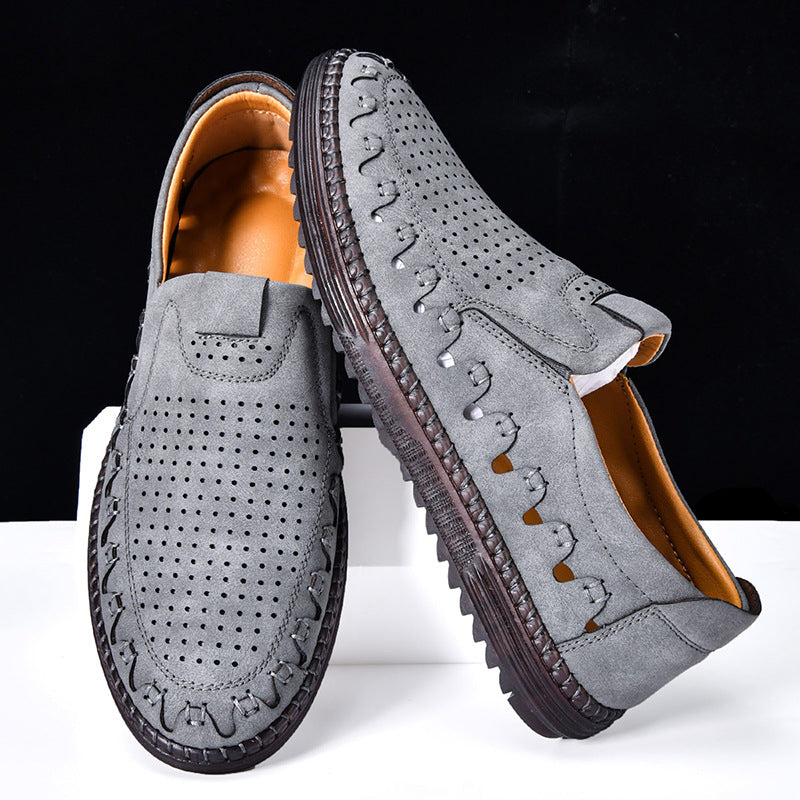 Arlenox — Chaussures à enfiler pour hommes en cuir pleine fleur de vache avec aérations respirantes