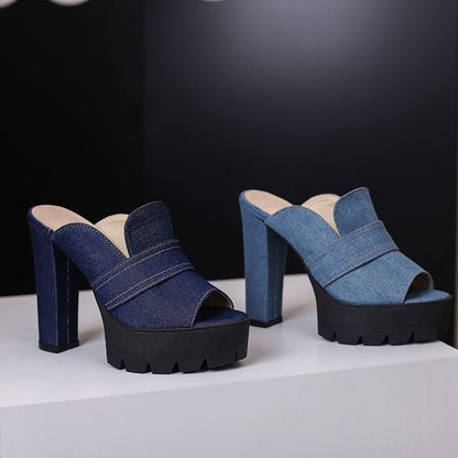 Varaela — Raw-Denim-Sandalen mit klobigem Absatz und gepolstertem Komfort