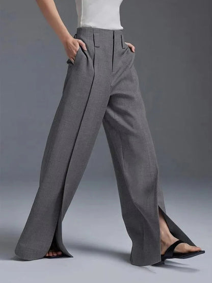 Mavren — High-Waisted Pleated Trousers with Front Split for Office Wear
