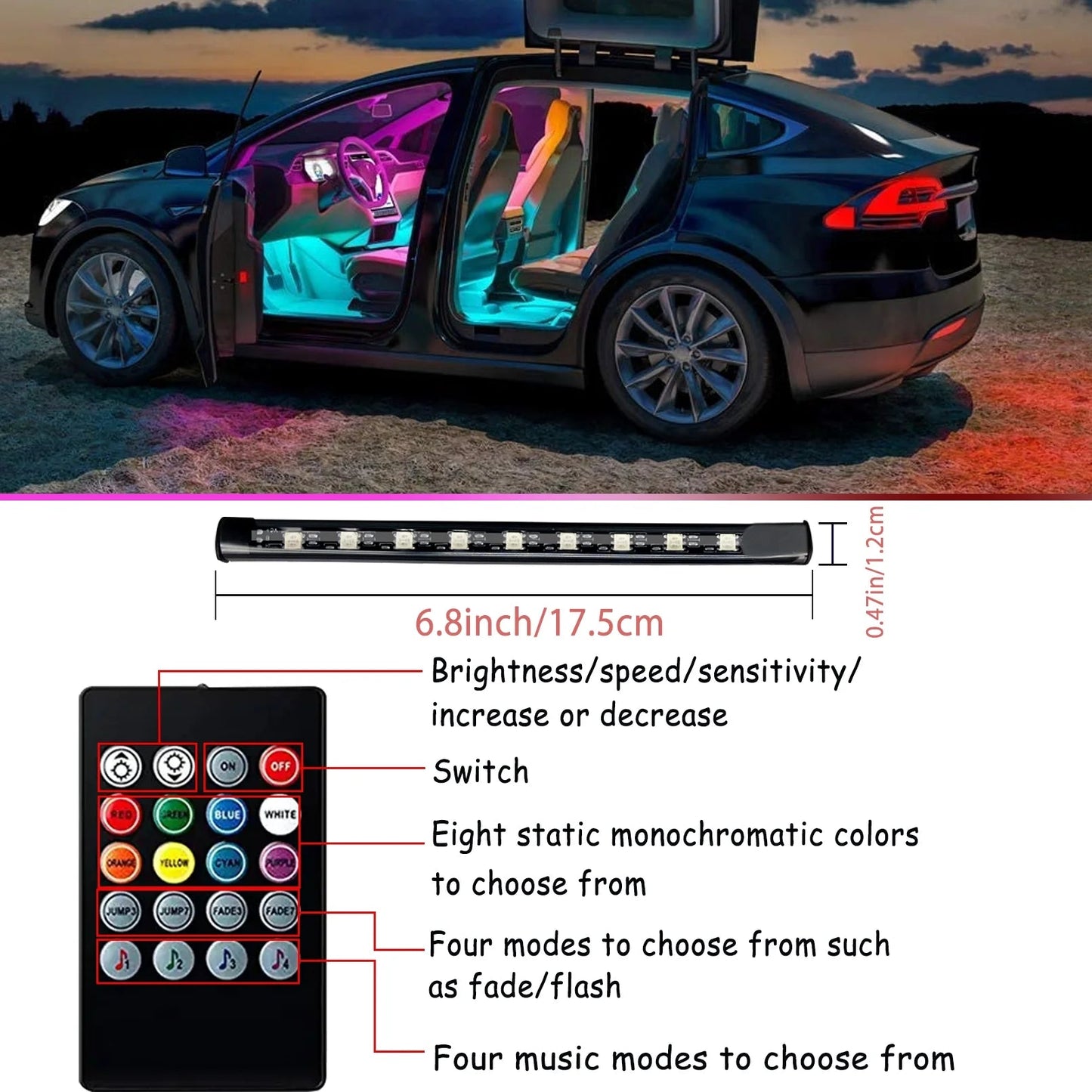 Lyricus — Fita de Luz Interna para Carro com LED RGB e Sincronização com Música