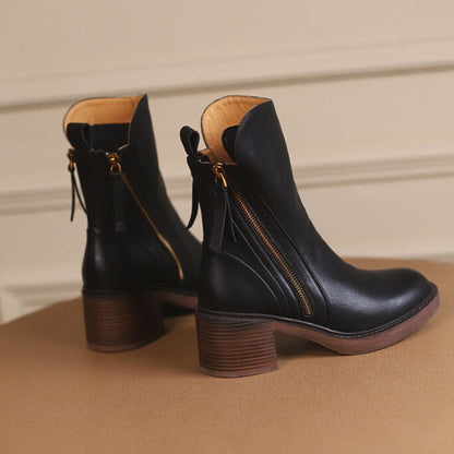 Bottes en cuir vegan Liora — Talon bloc confortable avec fermeture éclair latérale