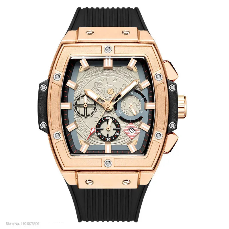 Orologio cronografo Tavion Chrono inciso in stile azteco con cinturino in silicone