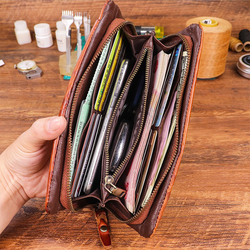 Sylvarro Herren Vintage Echtes Leder Portemonnaie - Handgefertigt Große Kapazität Rindsleder Geldklammer