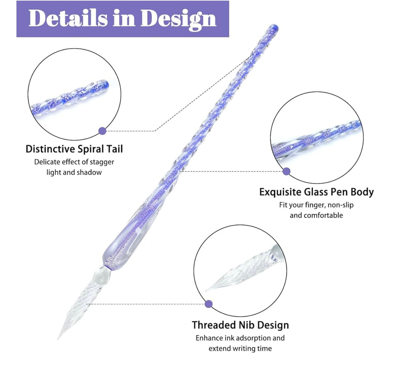 Sereli CrystalDip — Stylo en verre borosilicaté avec encre arc-en-ciel pour art éblouissant
