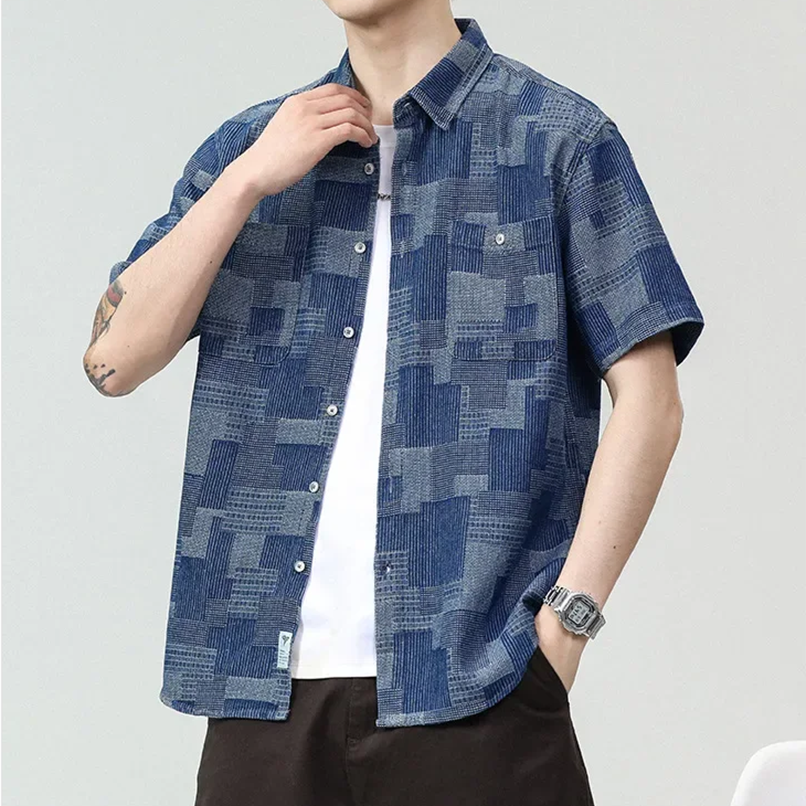 Lennox — Lightweight Cotton Blend Checkered Shirt with Chest Pockets