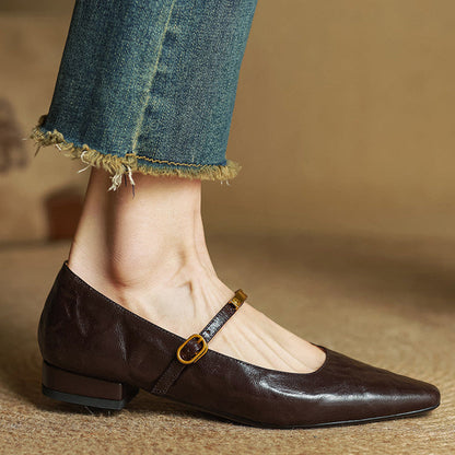 Arrivo — Genuine Leather Mary Jane Pumps with Metal-Bit Accent
