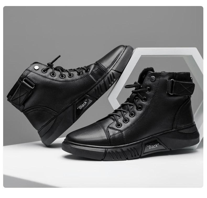 Varello — Men's Black Leather Business Casual Boots with Grip Sole