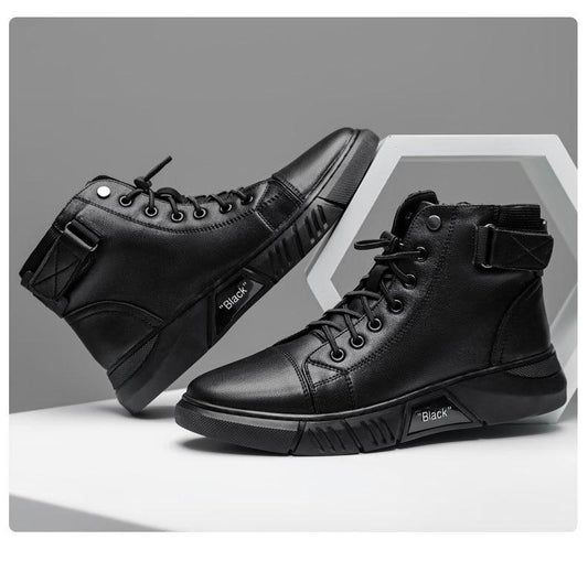 Varello — Men's Black Leather Business Casual Boots with Grip Sole