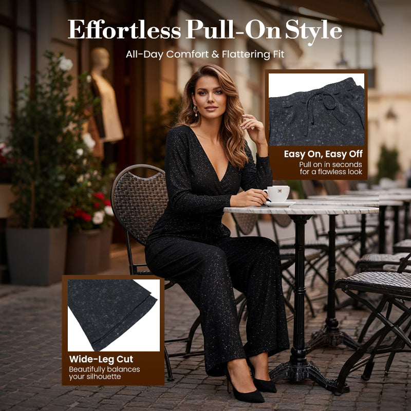 📢📢50% RABATT!! 🎅 Zyntri Damen Pailletten Funkelnde Weite-Hose mit Elastischem Bund