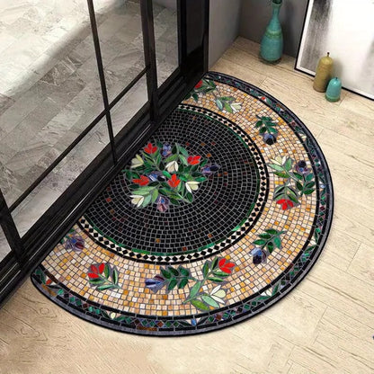 Liora — Boho félkör alakú csúszásmentes ajtószőnyeg puha, tartós szőnyeggel