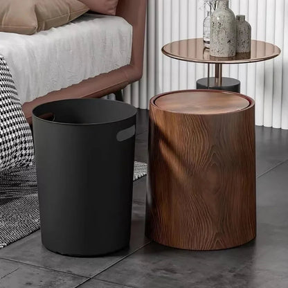 Denaro Woodgrain Waste Bin — 8L Rustic Waterproof Trash Can