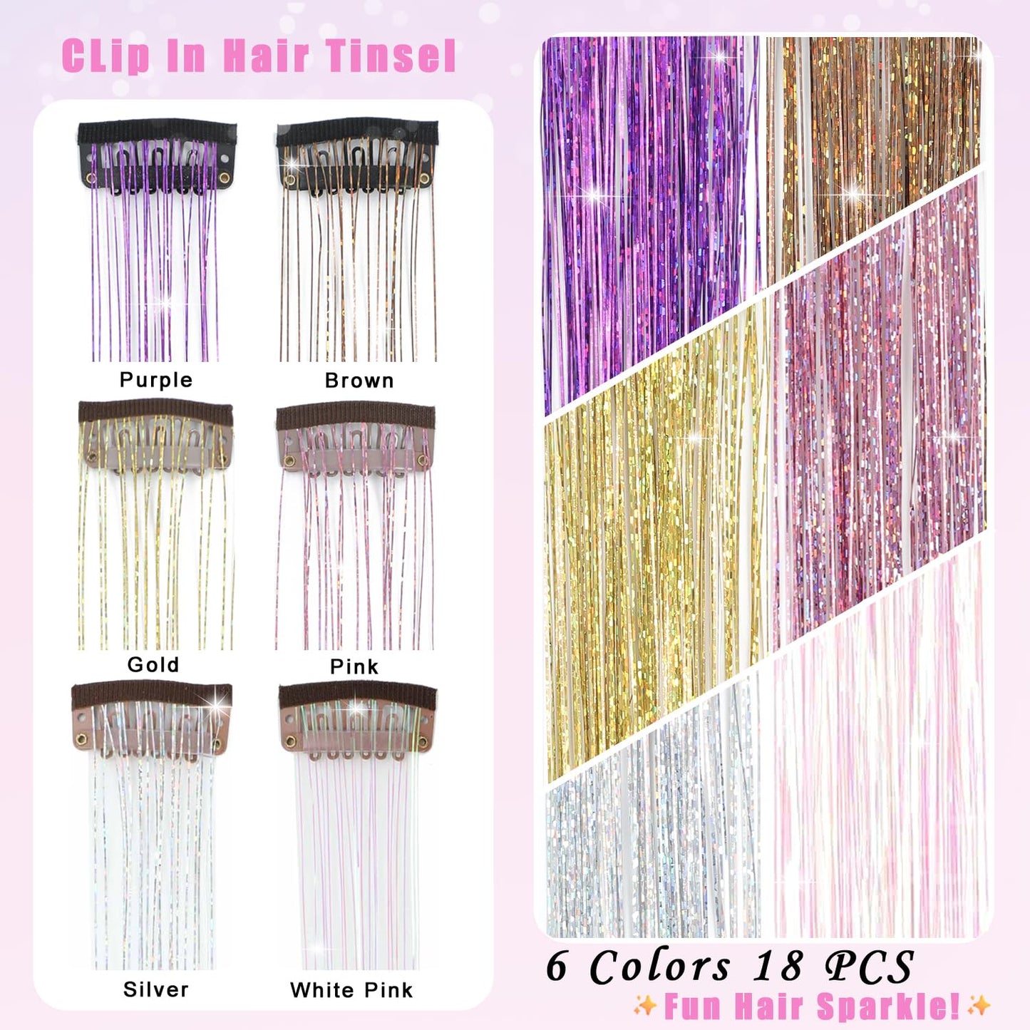 Liora — Rainbow Hair Tinsel Clip-In Extensions for Sparkling Highlights
