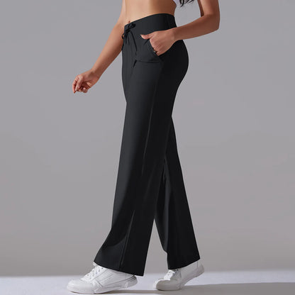 Caldena — Women's Wide-Leg Stretch Pants with Sculpted Waistband