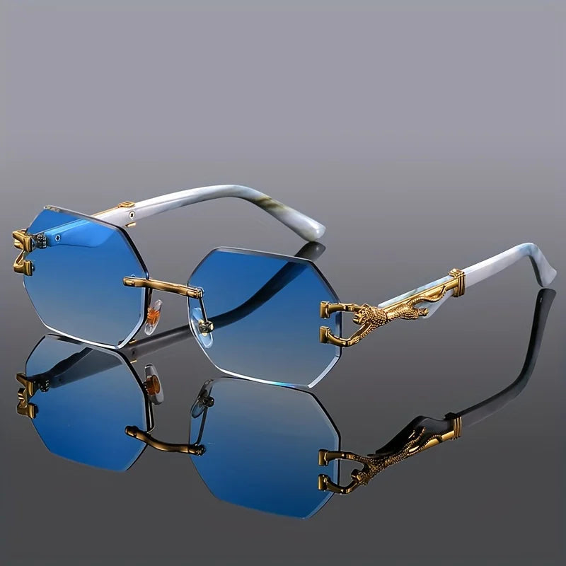 Liora — Rimless Gradient Sunglasses with Gold-Leopard Arms and UV Protection