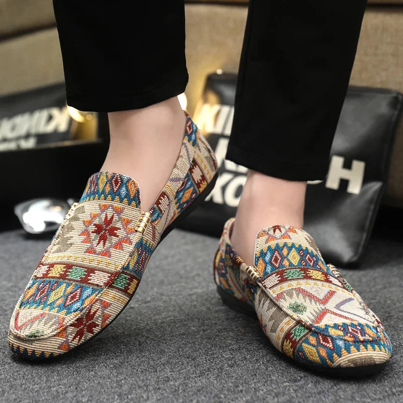 Norla Canvas Loafers — Lightweight Breathable Shoes with Aztec Pattern