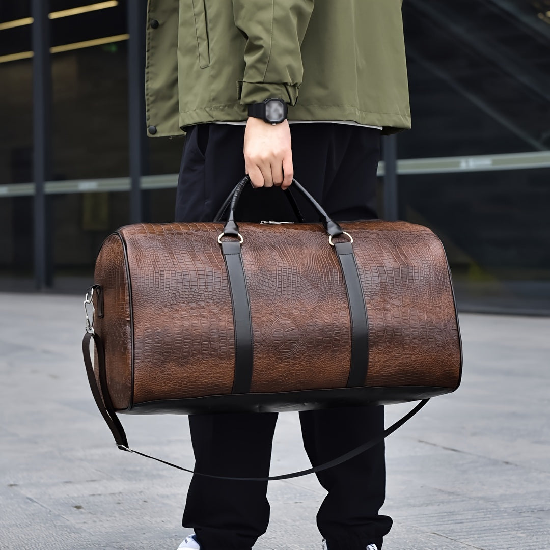 Zereno — Croc-Embossed Vegan Leather Weekender Duffle Bag