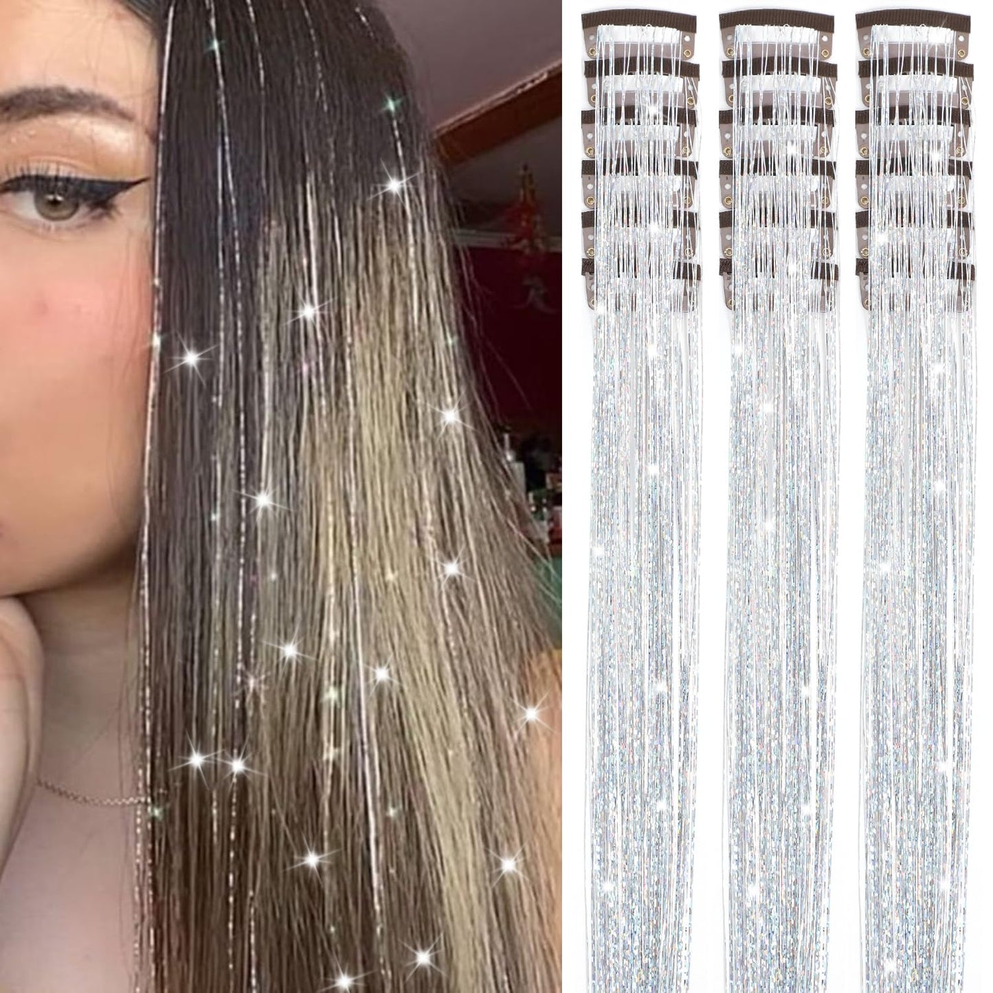 Liora — Rainbow Hair Tinsel Clip-In Extensions for Sparkling Highlights