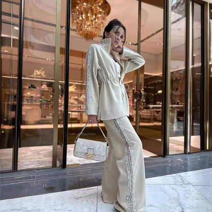 Conjunto Liora Lounge — Conjunto Casual Feminino em Duas Peças com Acabamento em Paetês e Ajuste Confortável