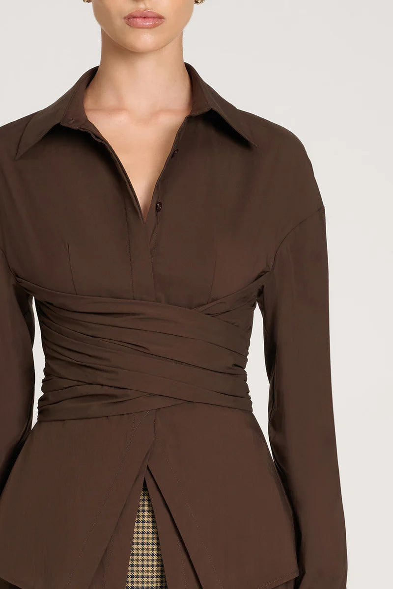 VioraLuxe™ Draped Waist Shirt — Sculpt Your Waist and Command Every Room with Effortless Elegance