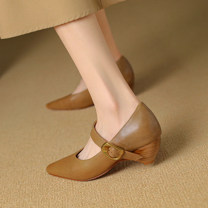 Calvea — Genuine Leather Mary Jane Pumps with Cushioned Insole