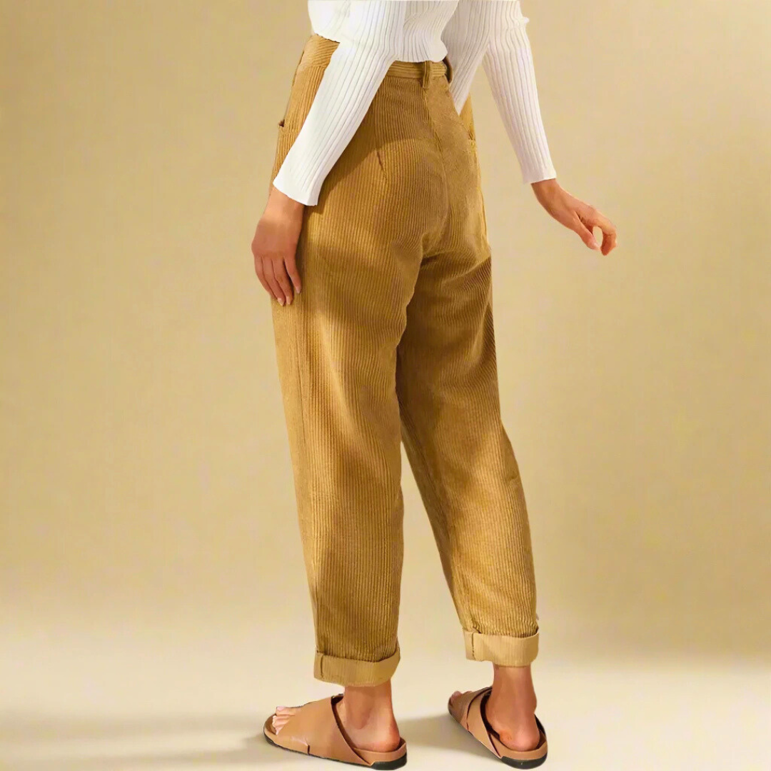 Rivenna — High Waist Corduroy Pants with Soft Fabric Finish