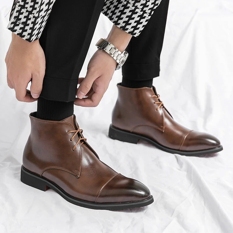 Arlen — Bottes en cuir pour homme à bout cap-toe avec semelles intérieures rembourrées