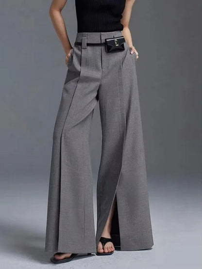 Mavren — High-Waisted Pleated Trousers with Front Split for Office Wear