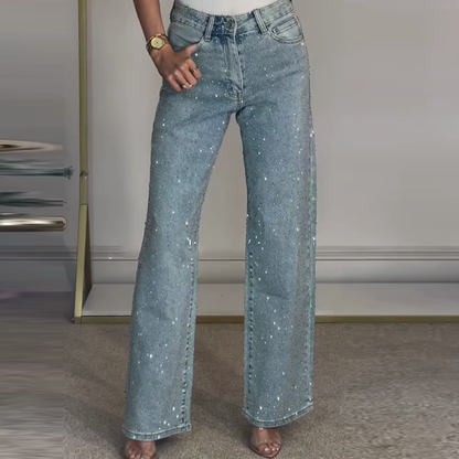 🔥Jean droit Zentara avec strass✨Devenez la protagoniste éclatante !✨